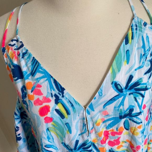 Lilly Pulitzer Bellamie Swing Dress Tippy Top Serene Blue Size Medium Cold Shoul - Picture 3 of 11